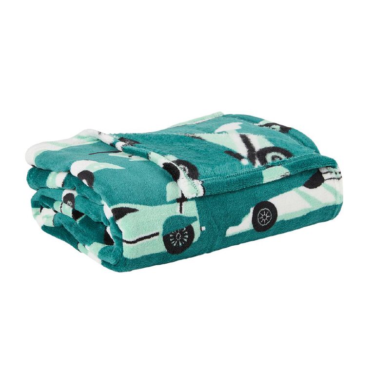 Living & Co Kids Coral Fleece Throw Race Cars Blue, , hi-res