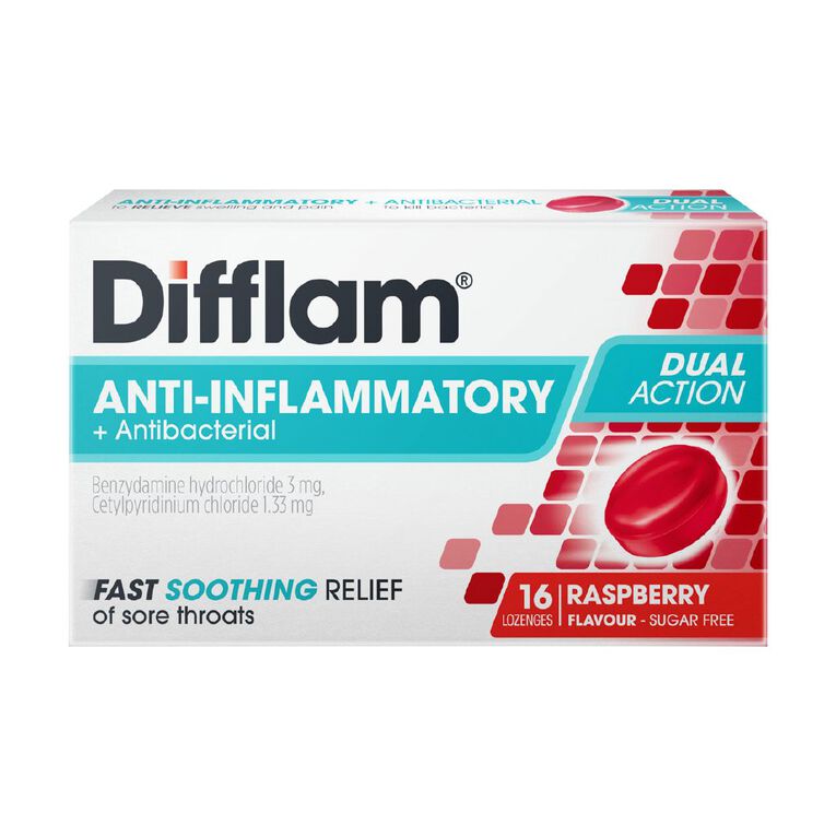 Difflam Dual Action Raspberry Lozenges, , hi-res