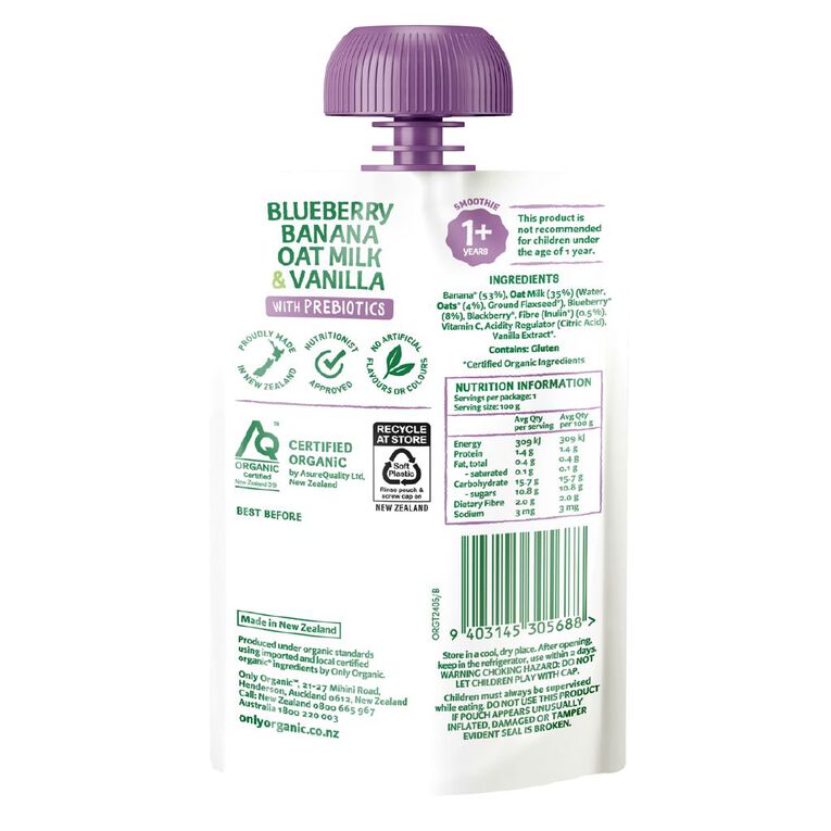 Only Organic Blueberry Banana Oat Milk & Vanilla 1+ Years, , hi-res