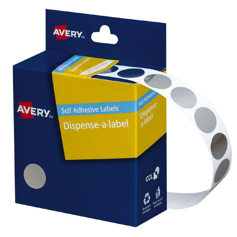 Avery Dispenser Silver Dot Stickers 14mm diameter 500 Labels, , hi-res