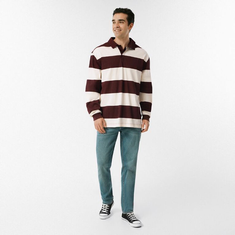 H&H Men's Stripe Rugby Polo, Burgundy, hi-res