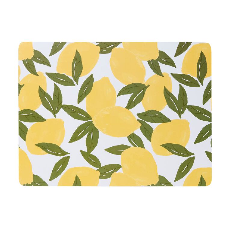 Living & Co Summer Lemon Rect Cork Placemat Blue/White 30cm x 40cm, , hi-res