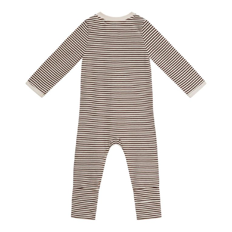 Young Original Babies' Zip-Thru Footless All-in-One, Brown Dark STRIPE, hi-res