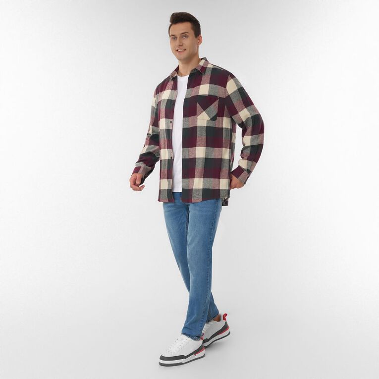 H&H Men's Brushed Flannel Shirt, Burgundy, hi-res