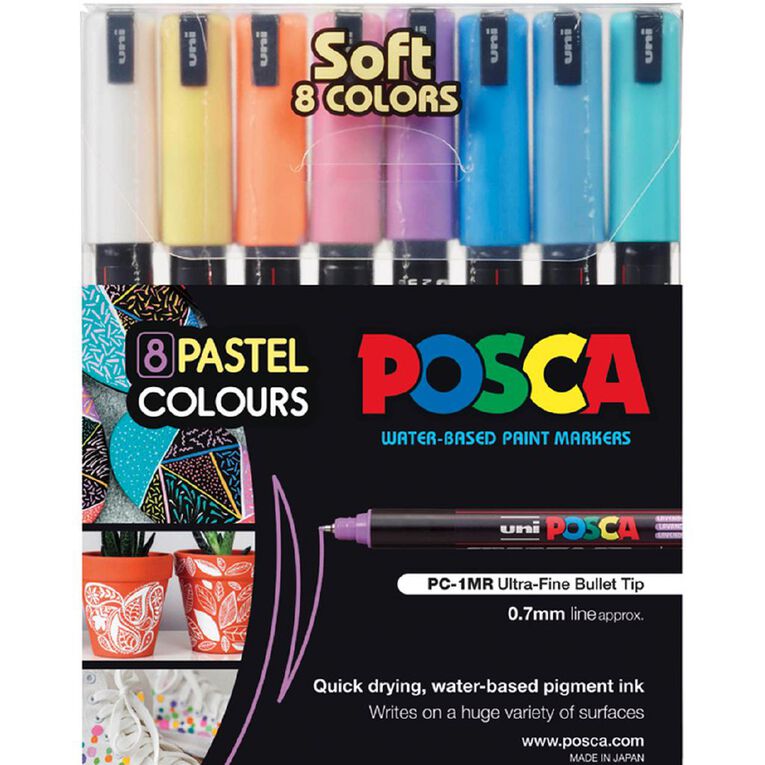 Uni Posca Marker 0.7mm Soft Colours 8 Pack Assorted, , hi-res