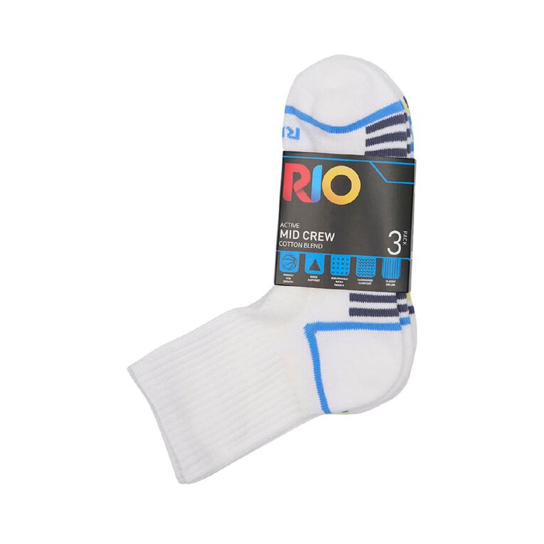 Rio Men's Active Mid Crew Socks 3 Pack, White, hi-res
