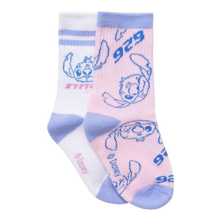 Stitch Ribbed Half Crew Socks 2 Pack, White, hi-res