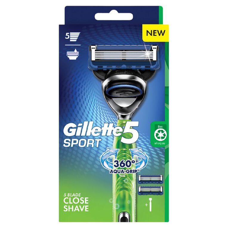 Gillette 5 Sport 1 Handle Plus 2 Cartridges Razor, , hi-res