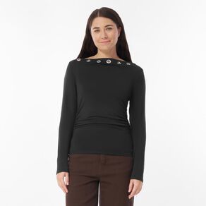 H&H Women's Long Sleeve Large Eyelet Ruched Top