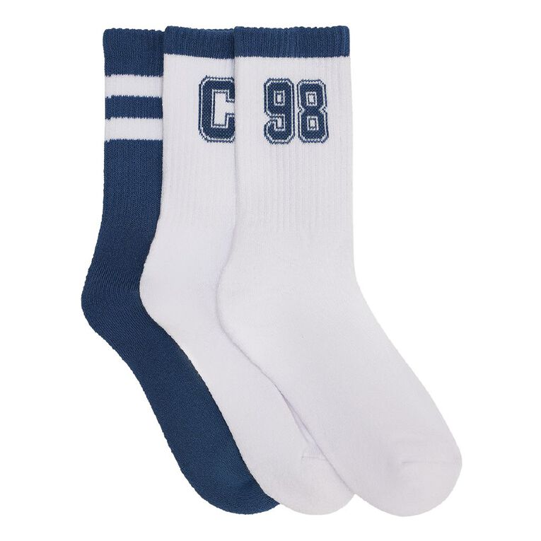 H&H Boys' Striped Crew Socks 3 Pack, Navy/White, hi-res