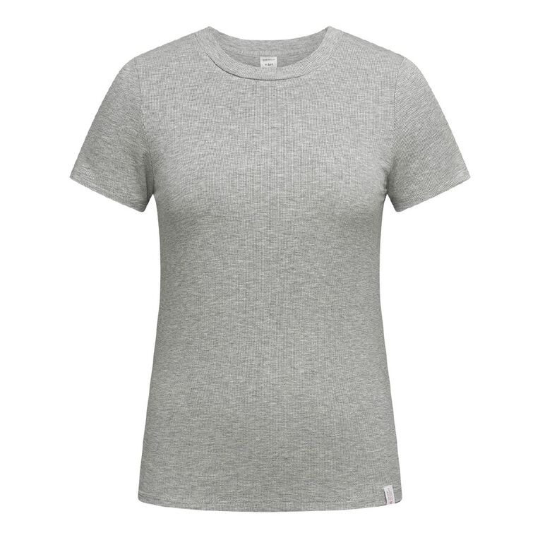H&H Women's Lounge Ribbed Tee, Grey Marle, hi-res