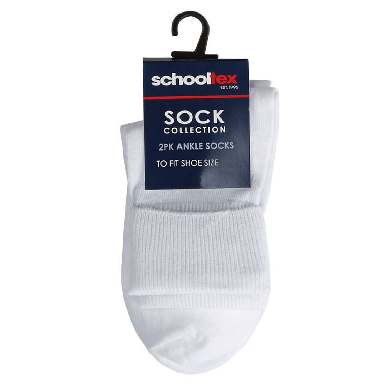 Schooltex Plain Ankle Socks 2 Pack, White, hi-res