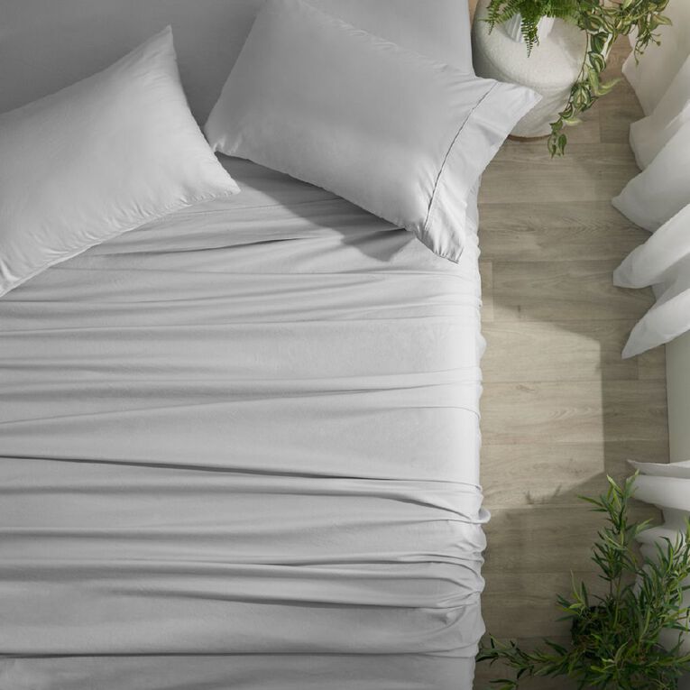 Living & Co 100% Washed Cotton Sheet Set Silver Super King, , hi-res