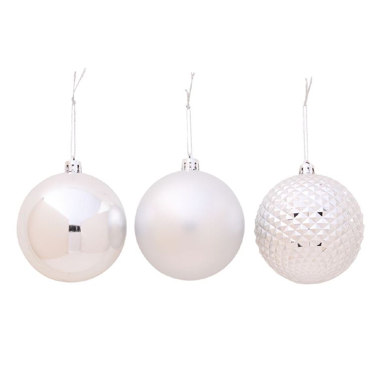 Wonderland Christmas Baubles 8cm Silver 8 Pack, , hi-res