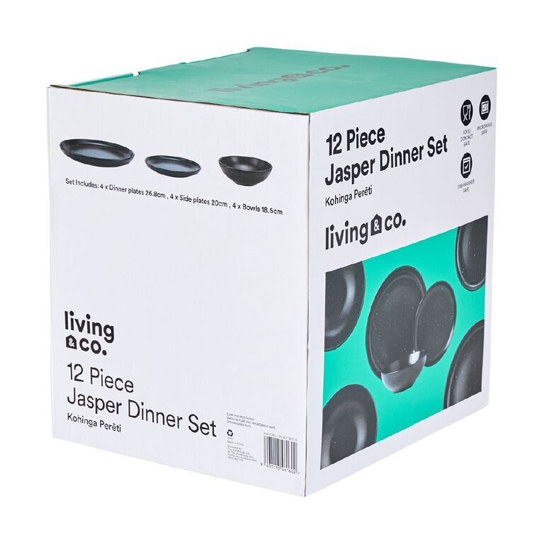 Living & Co Jasper Dinnerware Set Black 12 Piece, , hi-res