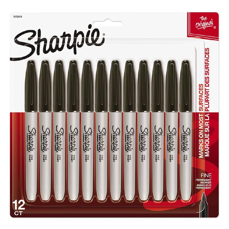 Sharpie Fine Permanent Marker Black 12 Pack, , hi-res