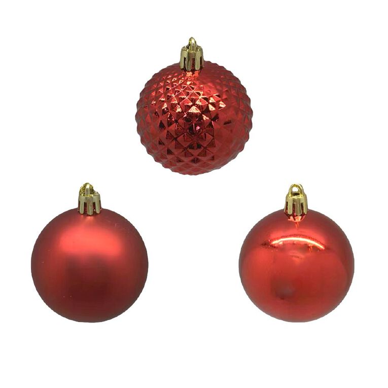 Wonderland Christmas Baubles 6cm Red 10 Pack, , hi-res