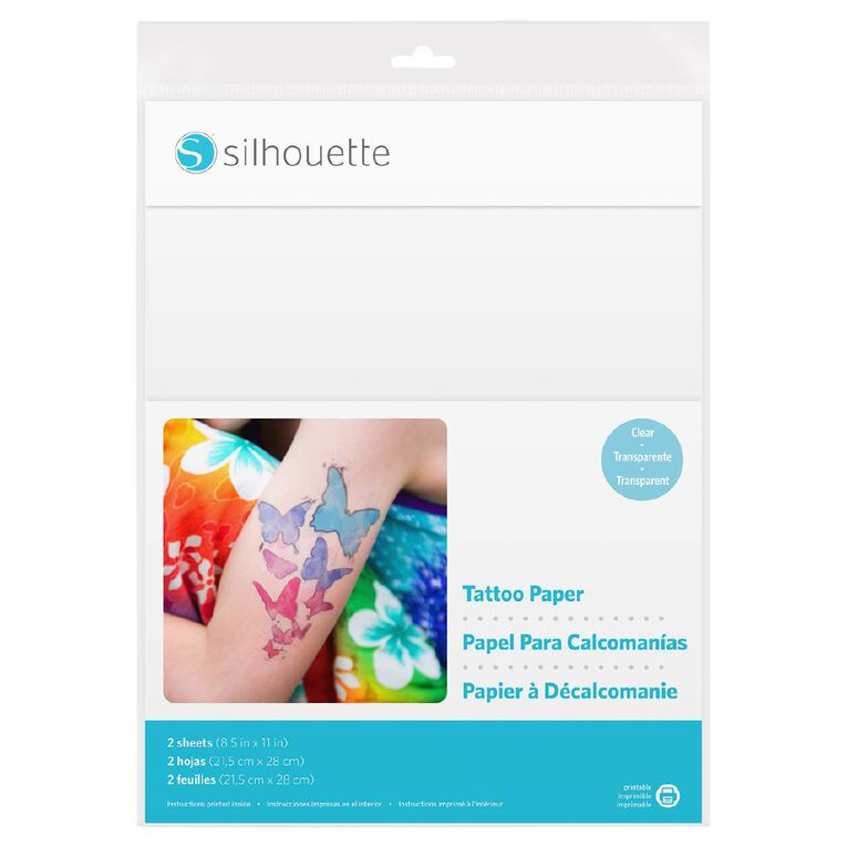 Silhouette Printable Tattoo Paper Clear 8.5 x 11 inch 2 Sheets, , hi-res