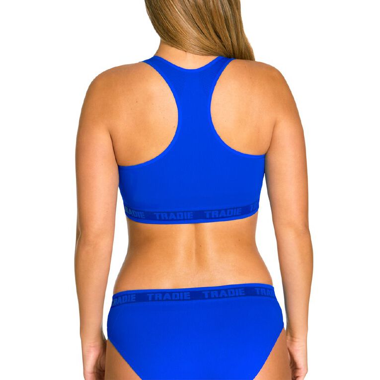 Tradie Women's Padded Racer Crop, Blue Mid, hi-res