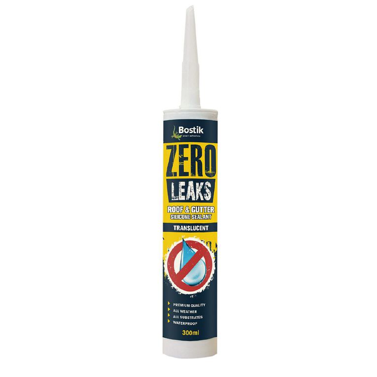 Bostik Zero Leaks Roof & Gutter Silicone Sealant Translucent 300ml, , hi-res