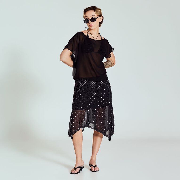 BRDRLESS Taya Chiffon Assymetric Top, Black, hi-res