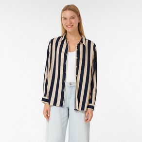 H&H Women's Long Sleeve Essential Linen Blend Shirt