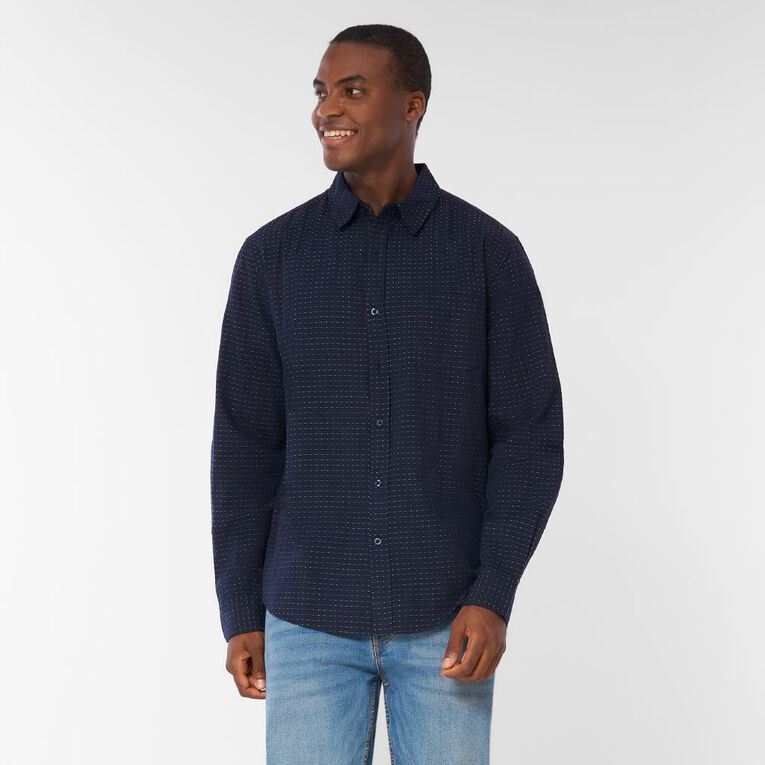 H&H Men's Long Sleeve Dobby Shirt, Blue Dark, hi-res