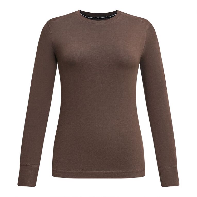 Active Intent Women's Long Sleeve Crew Neck Tee, Brown Dark, hi-res