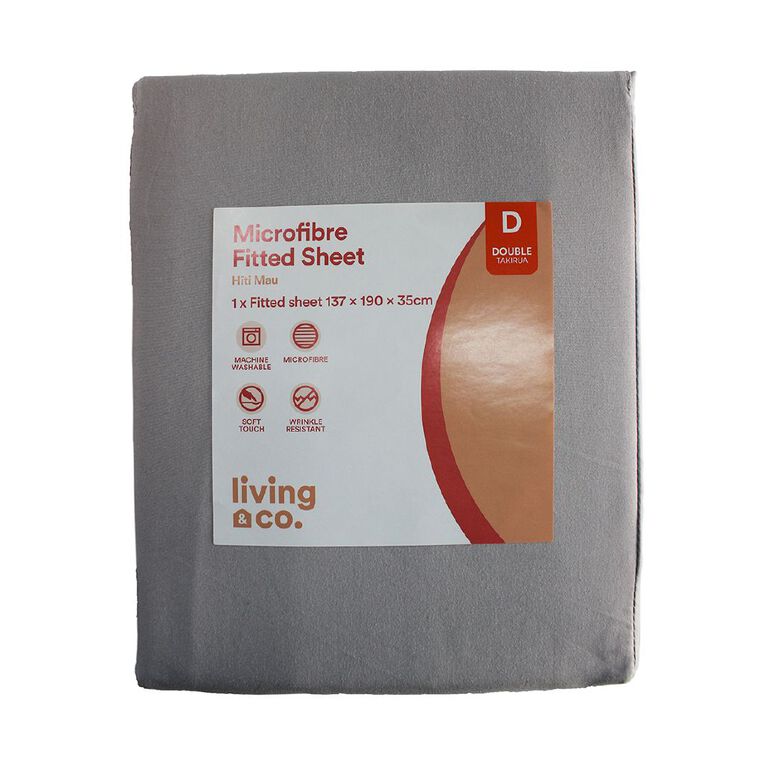 Living & Co Fitted Microfibre Sheet Grey Mid Double, Grey Mid, hi-res