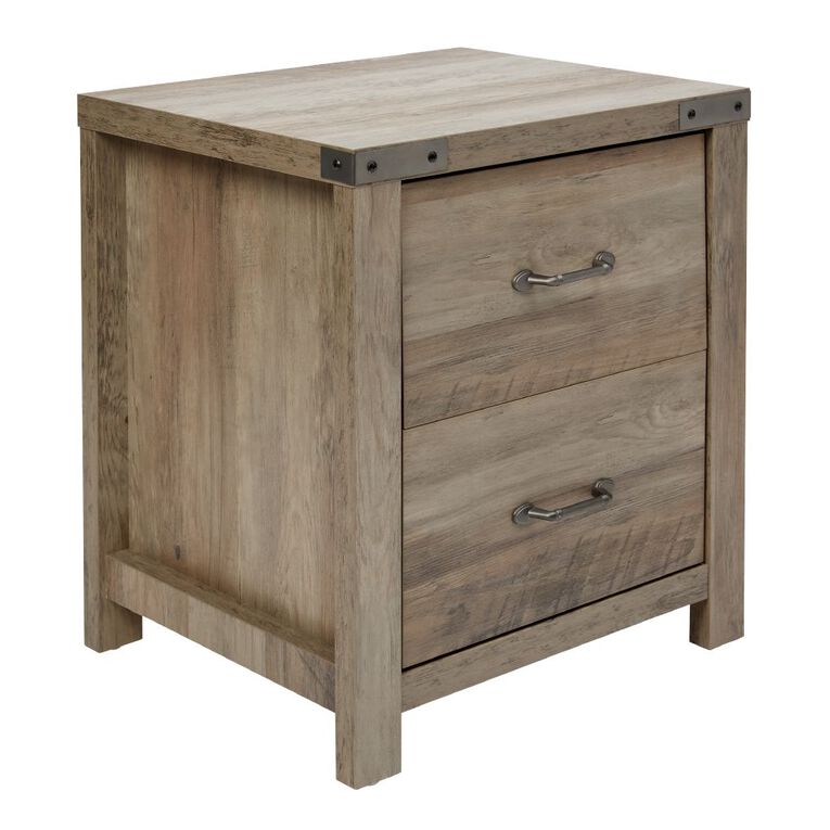 Living & Co Homestead 2 Drawer Bedside Table Rustic Brown, , hi-res
