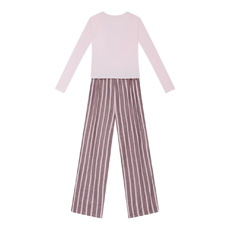 H&H Girls' Pointelle and Flannelette Pyjama Set, Red Mid, hi-res