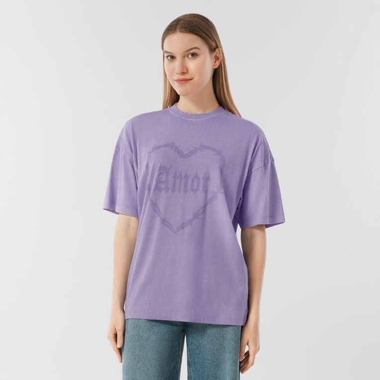 H&H Women's Short Sleeve Boyfriend Graphic Tee, Purple Light, hi-res