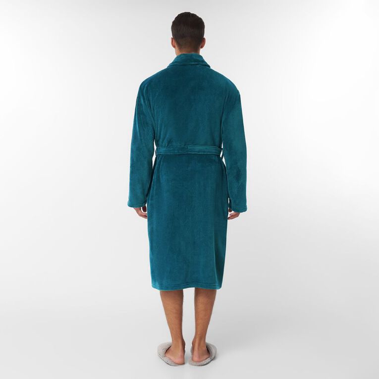 H&H Men's Coral Fleece Robe, Green Dark, hi-res