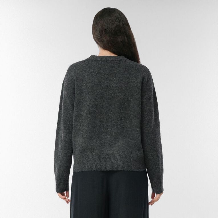 H&H Women's Oversized Crew Neck Cosy Knit Jumper, Charcoal/Marle, hi-res
