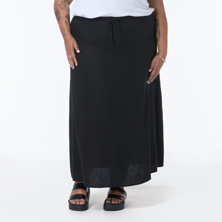 H&H Curve Women's Long Linen Column Skirt, Black, hi-res