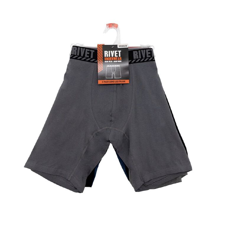 Rivet Men's Long Leg Trunks 4 Pack, Black/Blue, hi-res