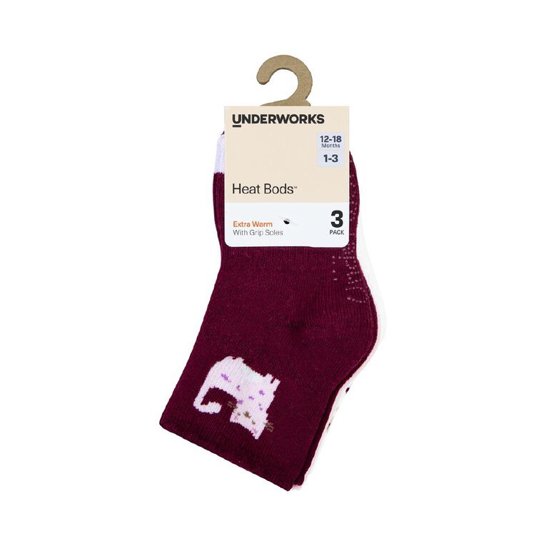 Underworks Infants' Cushioned Stay On Socks 3 Pack, Pink, hi-res