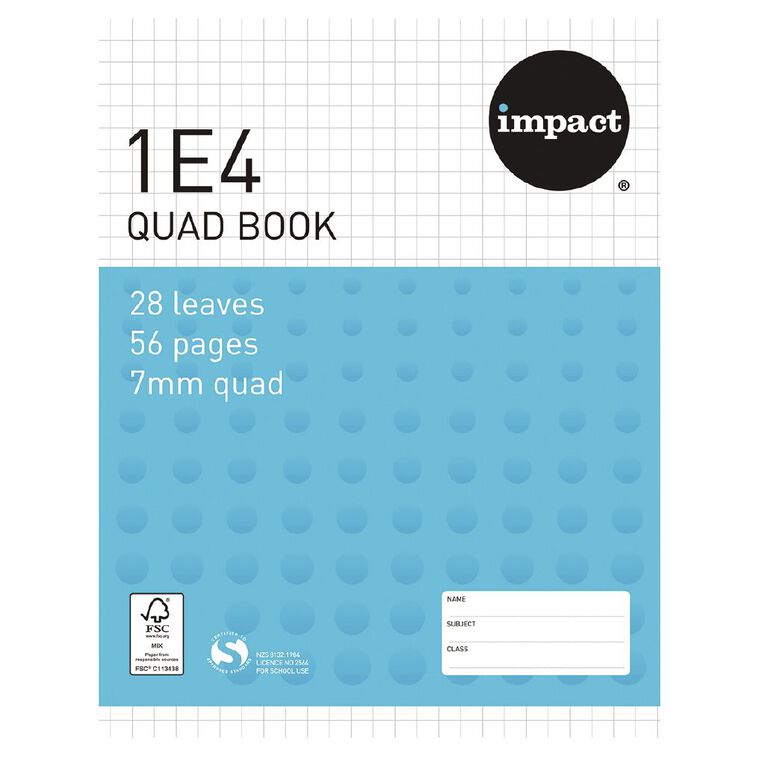 WS Exercise Book 1E4 7mm Quad 28 Leaf Blue, , hi-res