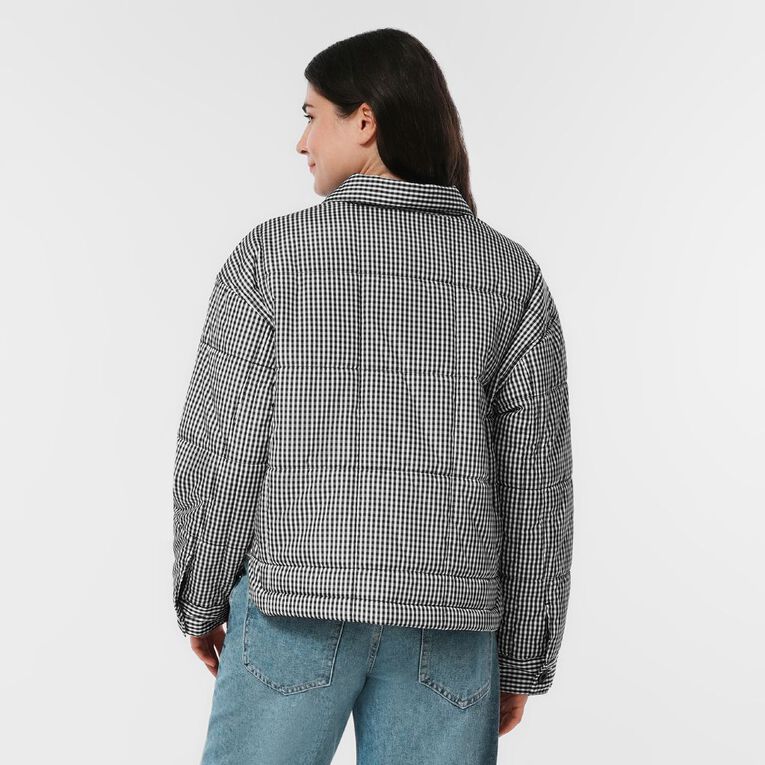 H&H Women's Gingham Quilt Jacket, Black/White, hi-res
