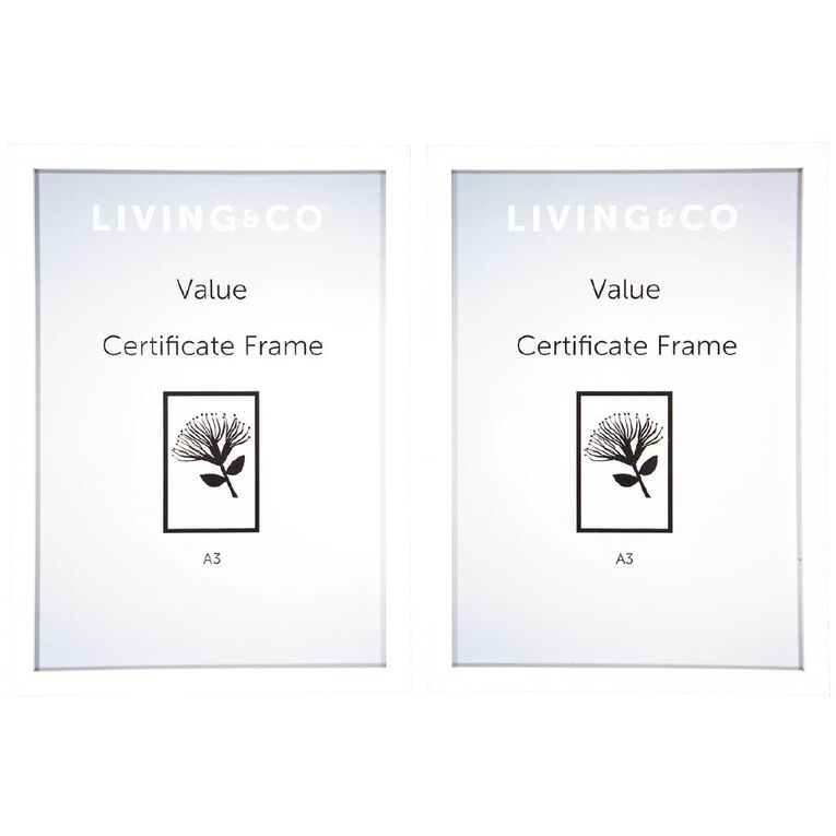 Living & Co Value Certificate Frame 2 Pack White A3, White, hi-res