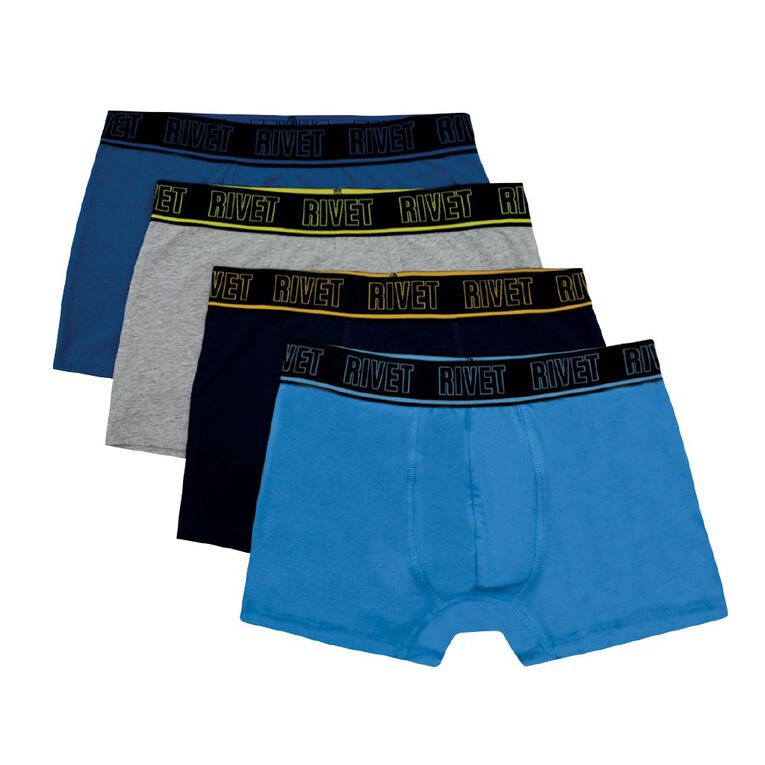 Rivet Men's Trunks 4 Pack, Blue/Navy, hi-res