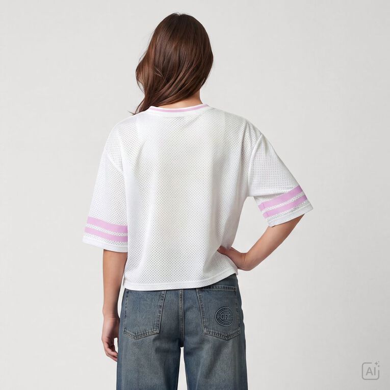Garage Women's Short Sleeve Cropped Mesh Sport Tee, White, hi-res