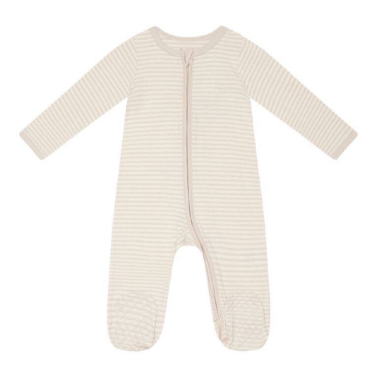 Young Original Babys' Zip-Thru All-in-One, Brown Light STRIPE, hi-res