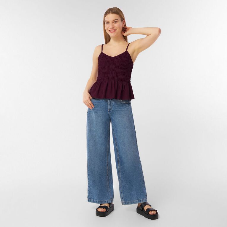 H&H Women's Shirred Peplum Cami, Purple Dark, hi-res