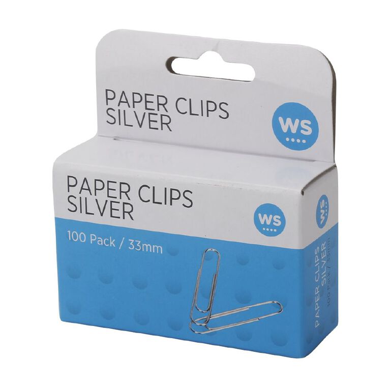 WS Paperclips 33mm 100 Pack Silver, , hi-res