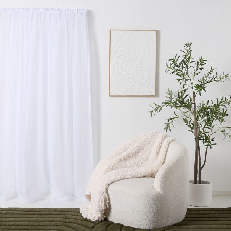Living & Co Venus Sheer Voile White 90-180cm Wide/240cm Drop, White, hi-res