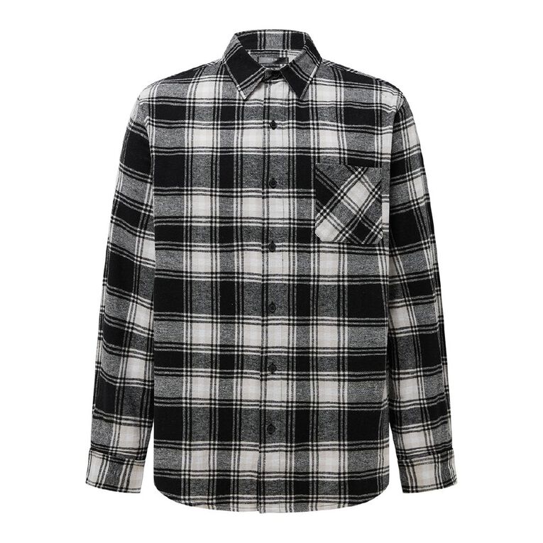 H&H Men's Flannelette Shirt, Black/White, hi-res