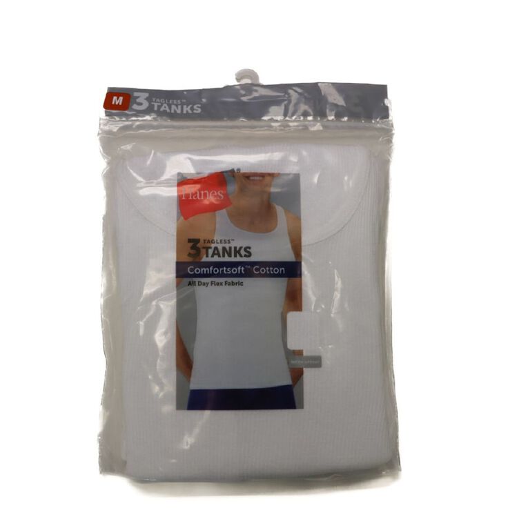 Hanes Men's Singlet 3 Pack, White, hi-res