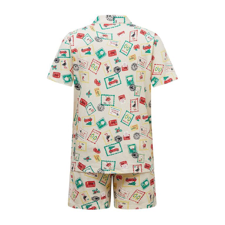 H&H Men's Christmas Button Up Pyjama Set, Cream, hi-res