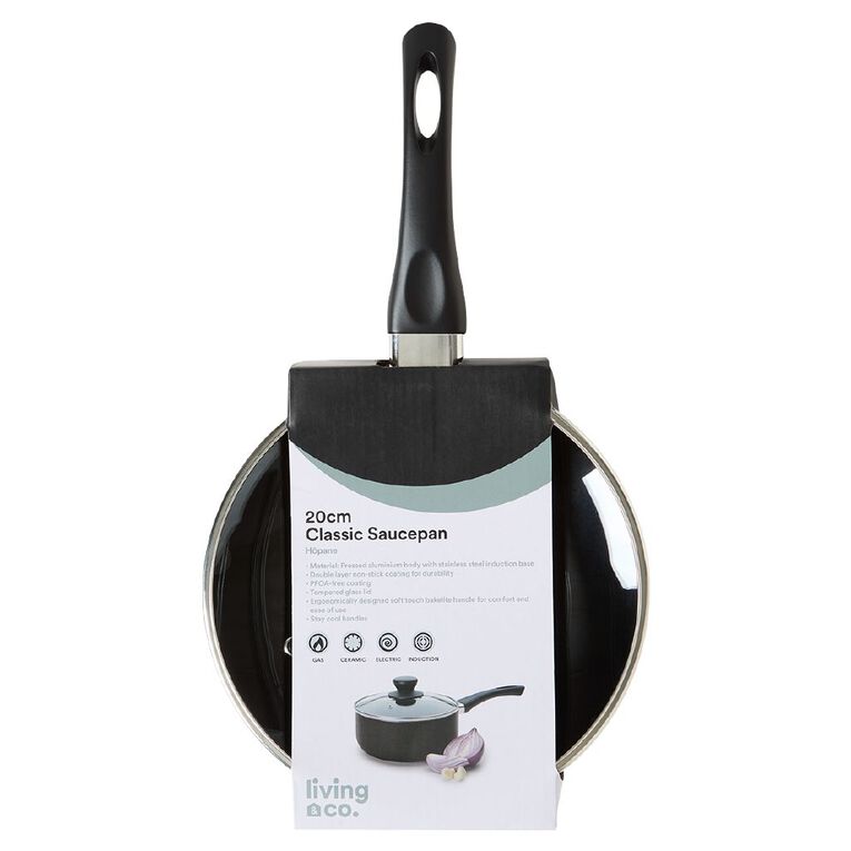 Living & Co Classic Saucepan Black 20cm, , hi-res